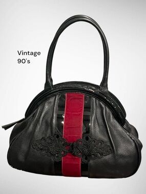 Vintage Audrey Talbott Macabre/Leather Half Moon Baguette Large Satchel -RARE